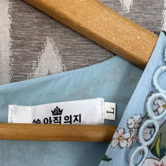 Korean Brand Midi Dress with 3/4 Sleeves Modest Fully Lined Size: Large Blue - Picture 4 of 6
